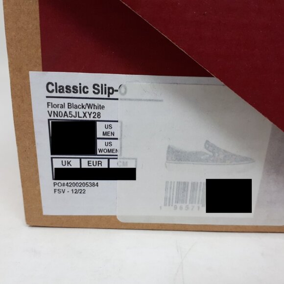 Vans Classic Slip On Floral Black White Shoe Sneaker Womens Size Skate Authentic - Picture 9 of 11